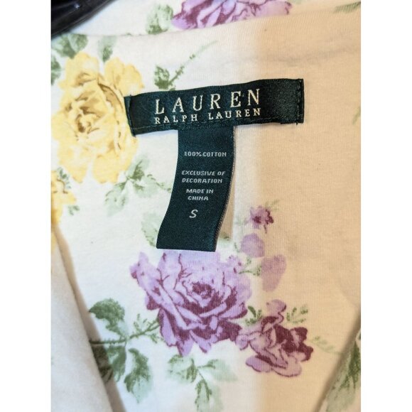 Lauren Ralph Lauren Floral Nightshirt S 100% Cotton Button-Down Yellow & Purple - Picture 3 of 7